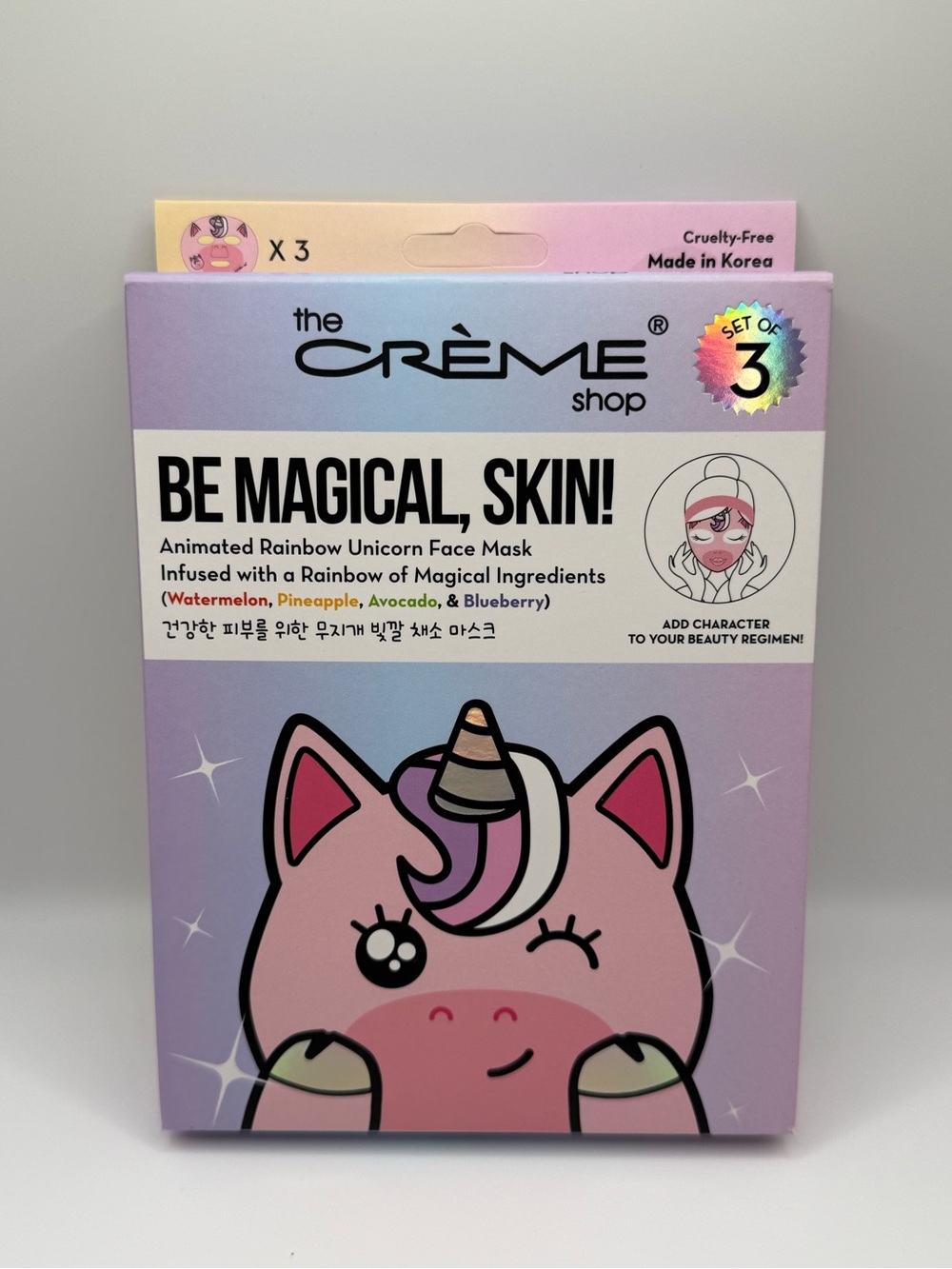 The Crème Shop Rainbow Unicorn Face Masks 3 Pack | K-Beauty Sheet Mask Set